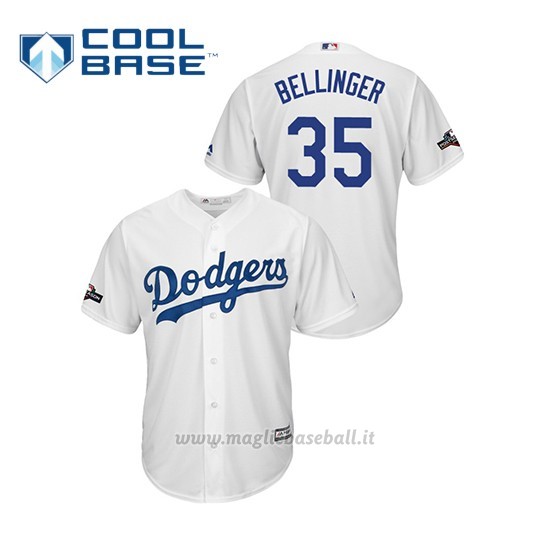 Maglia Baseball Uomo Los Angeles Dodgers 35 Cody Bellinger 2019 Postseason Cool Base Bianco